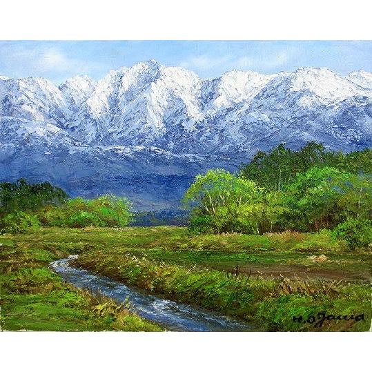 油絵 油彩画 洋画 (油絵額縁付きで納品対応可) F3号 「立山連峰を望む」 小川 久雄