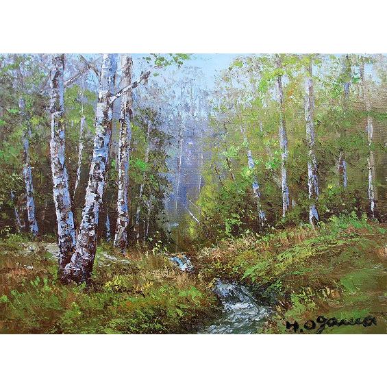 油絵 油彩画 洋画 (油絵額縁付きで納品対応可) WF3 「白樺１」 小川 久雄