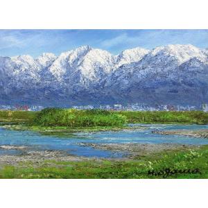 絵画 油絵 常念岳と桜 （小川久雄） 【肉筆】【油絵】【桜絵】【海・山