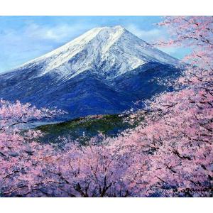 油彩画 洋画 (油絵額縁付きで納品対応可) M12号 「富士に桜」 小川 久雄｜touo