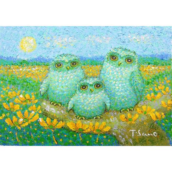 油彩画 洋画 (油絵額縁付きで納品対応可) SM 「花ふくろう」 佐野 千恵子