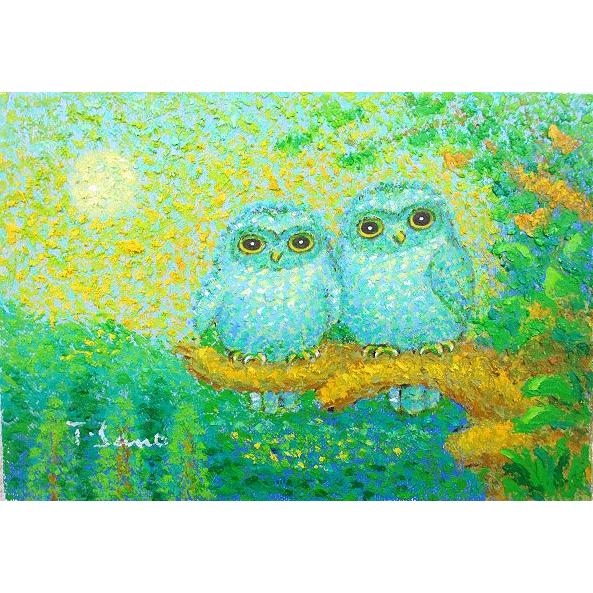 油絵 油彩画 洋画 (油絵額縁付きで納品対応可) F6号 「福ふくろう」 佐野 千恵子