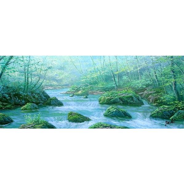 油絵 油彩画 洋画 (油絵額縁付きで納品対応可) WF3 「奥入瀬渓流」 関 健造