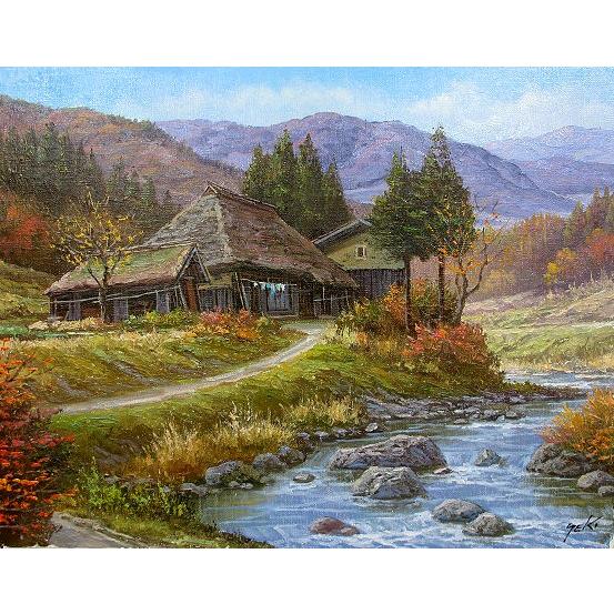 油絵 油彩画 洋画 (油絵額縁付きで納品対応可) F3号 「山村清流３」 関 健造