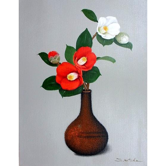 油絵 油彩画 洋画 (油絵額縁付きで納品対応可) SM 「椿２」 千賀 節子