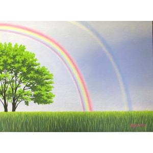 油彩画 洋画 (油絵額縁付きで納品対応可) F15号 「虹のある風景１」 白鳥あゆみ｜touo