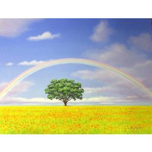 油彩画 洋画 (油絵額縁付きで納品対応可) F15号 「虹のある風景２」 白鳥あゆみ｜touo