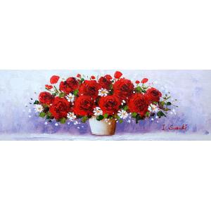 油絵 油彩画 洋画 (油絵額縁付きで納品対応可) WSM号 「赤バラ」 鈴木 郁夫