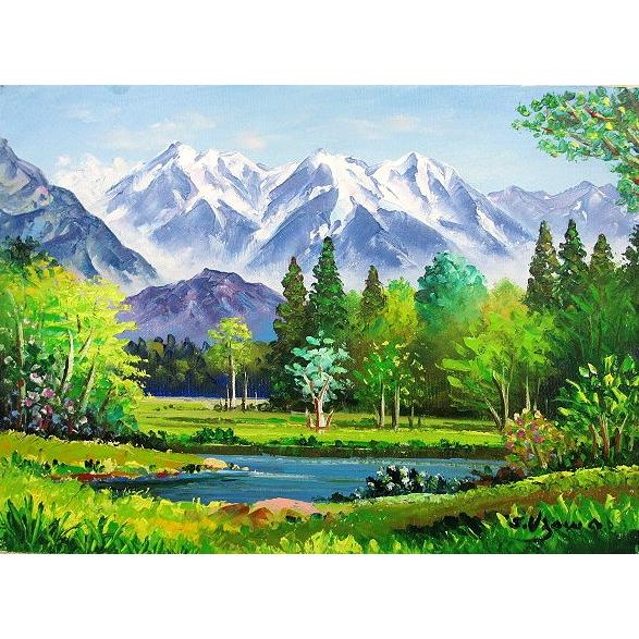 油絵 油彩画 洋画 (油絵額縁付きで納品対応可) WF3 「上高地」 羽沢 清水