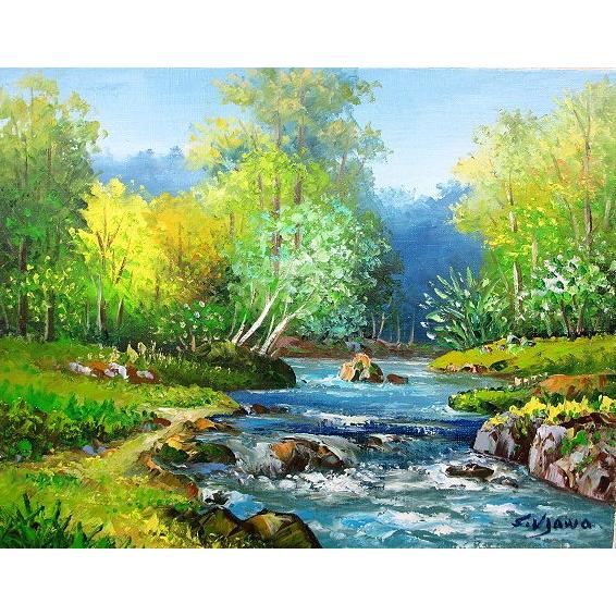 油絵 油彩画 洋画 (油絵額縁付きで納品対応可) WSM 「奥入瀬渓流」 羽沢 清水
