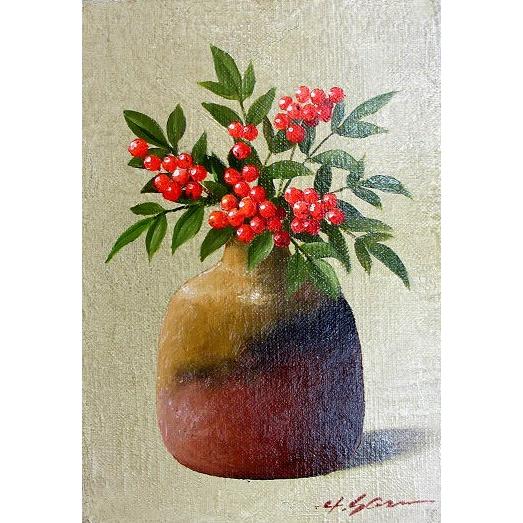 油絵 油彩画 洋画 (油絵額縁付きで納品対応可) WF3 「南天」 安田 英明