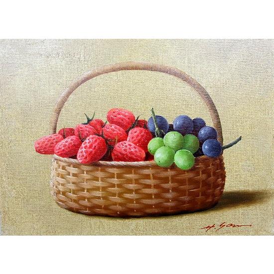 油絵 油彩画 洋画 (油絵額縁付きで納品対応可) F4号 「果物」 安田 英明