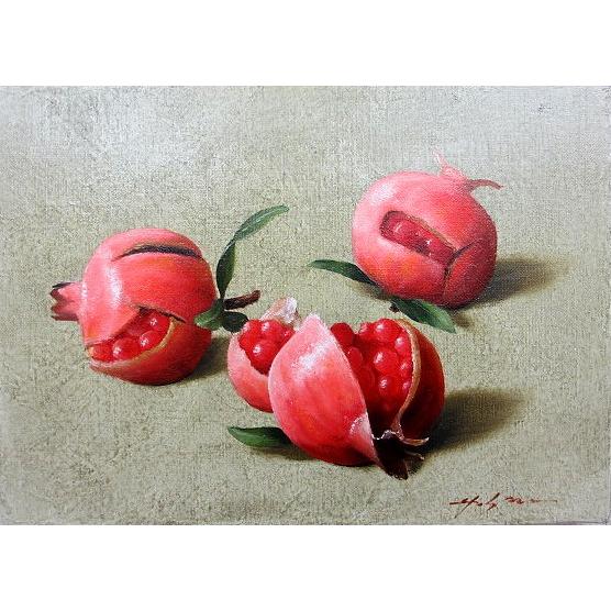 油絵 油彩画 洋画 (油絵額縁付きで納品対応可) F3号 「ザクロ」 安田 英明