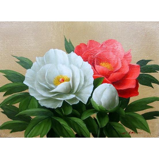 油絵 油彩画 洋画 (油絵額縁付きで納品対応可) F3号 「牡丹」 安田 英明