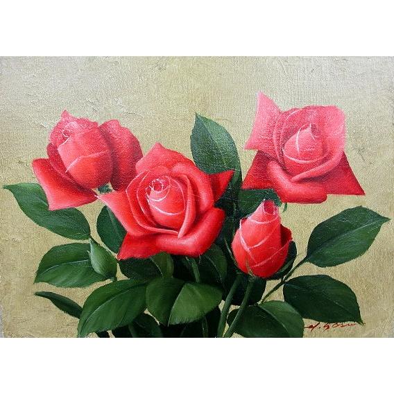 油絵 油彩画 洋画 (油絵額縁付きで納品対応可) F10号 「ばら１ 薔薇１」 安田 英明
