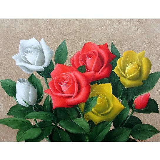 油絵 油彩画 洋画 (油絵額縁付きで納品対応可) F3号 「ばら２ 薔薇２」 安田 英明