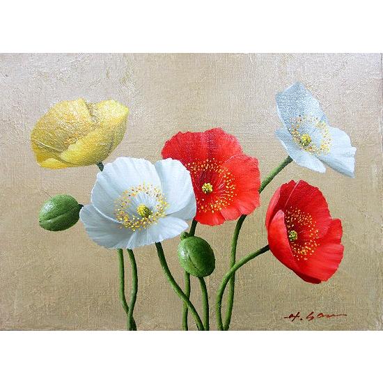 油絵 油彩画 洋画 (油絵額縁付きで納品対応可) F3号 「ポピー」 安田 英明