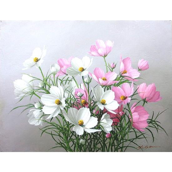 油絵 油彩画 洋画 (油絵額縁付きで納品対応可) SM 「コスモス２」 安田 英明
