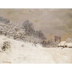 絵画 複製名画 キャンバスアート 世界の名画シリーズ クロード・モネ 「オンフルールの近くの雪の風景」 サイズ 15号｜touo