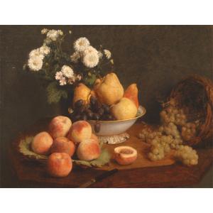 絵画 複製名画 キャンバスアート 世界の名画シリーズ アンリ・ファンタン・ラトゥール 「 テーブルの上の花と果物 」 サイズ 25号｜touo