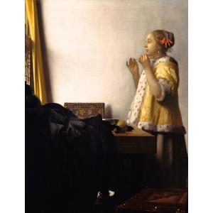 絵画 複製名画 キャンバスアート 世界の名画シリーズ ヨハネス・フェルメール 「 真珠のネックレスを持つ女性 」 サイズ 20号｜touo