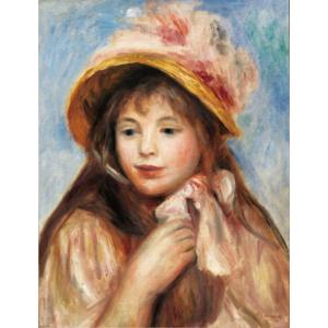 絵画 複製名画 キャンバスアート 世界の名画シリーズ ピエール・オーギュスト・ルノワール 「 ピンクの帽子を被る少女 」 サイズ 6号｜touo