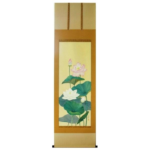 掛け軸 掛軸 純国産掛け軸 床の間 季節画 「 蓮花 」 大野紅節作 尺五 桐箱付