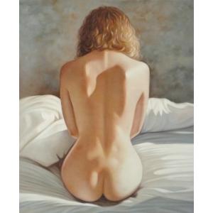肉筆絵画 油絵 油彩画 洋画 (油絵額縁付きで納品対応可) F12号 「背中を向けた裸婦」｜touo