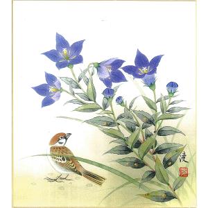 色紙（秋）中村 凌作画「桔梗」 色紙寸法24.2X27.2cm