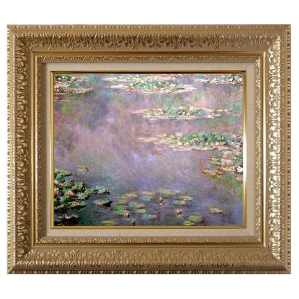 絵画 世界の名画シリーズ 額縁付 クロード・モネ 「睡蓮・水の風景」 お買い得サイズ： F6号 プリ...