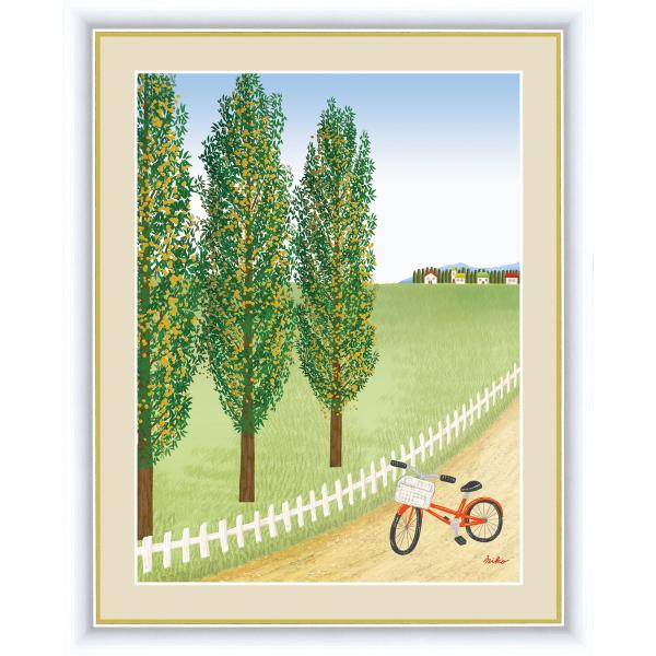 絵画 高精細デジタル版画 インテリア 壁掛け 額縁付き 鈴木 みこと作 「ポプラ並木」 F6