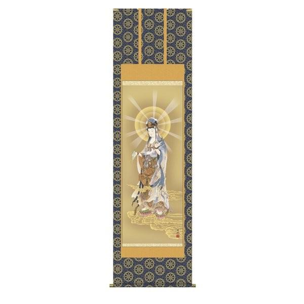 掛け軸 掛軸 純国産掛け軸 床の間 仏事画 「雲上観音」 高畠周峰 尺五 化粧箱収納 オニックス風鎮...