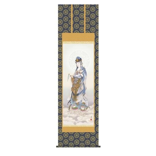掛け軸 掛軸 純国産掛け軸 床の間 仏事画 「雲上観音」 高畠周峰 尺五 化粧箱収納 オニックス風鎮...