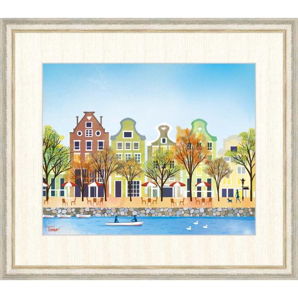 高精細デジタル版画 額装絵画 横田 友広（よこた ともひろ）作 「のどかな街並み」 F8