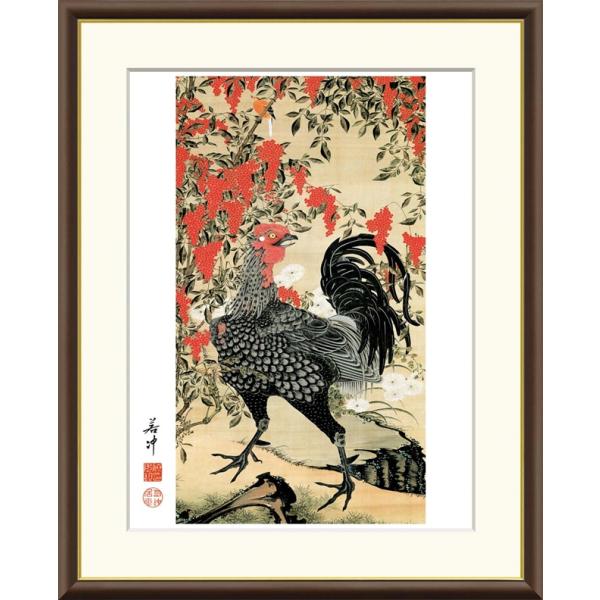 高精細デジタル額装版画 日本の名画 伊藤若冲 (いとう じゃくちゅう) 「 南天雄鶏図 」 サイズ ...