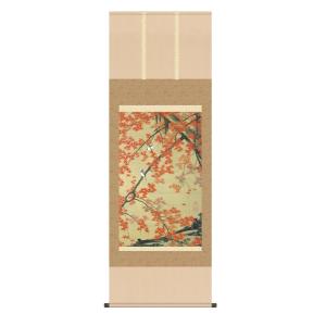 掛け軸 高精細巧芸画 純国産掛け軸 名作複製画 伊藤 若冲 「紅葉小禽図」 尺五 オニックス風鎮 防虫香サービス｜touo