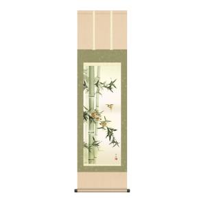 掛け軸 高精細巧芸画 純国産掛け軸 花鳥画 田村 竹世 「竹に雀」 尺三 オニックス風鎮 防虫香サービス｜東欧商事株式会社