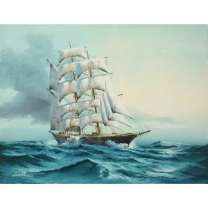 油彩画 洋画 肉筆油絵 F6号 「帆船 海景画」-21-特価-｜touo