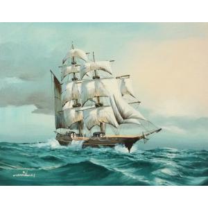 油彩画 洋画 肉筆油絵 F6号 「帆船 海景画」-85- 特価｜touo