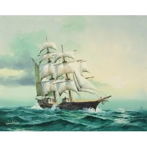 油彩画 洋画 肉筆油絵 F6号 「帆船 海景画」-86- 特価｜touo