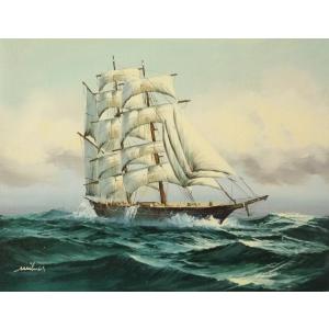 油彩画 洋画 肉筆油絵 F6号 「帆船 海景画」-90- 特価｜touo