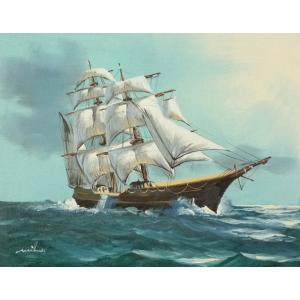 油彩画 洋画 肉筆油絵 F6号 「帆船 海景画」-94- 特価｜touo