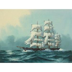 油彩画 洋画 肉筆油絵 F6号 「帆船 海景画」-113- 特価｜touo