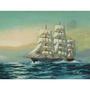 油彩画 洋画 肉筆油絵 F6号 「帆船 海景画」-126- 特価｜touo