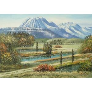 1500円〜油彩画 洋画 肉筆油絵 P6号「山水風景」-3｜touo