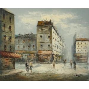 油彩画 洋画 肉筆油絵 F8号 「パリの街風景」-141-｜touo