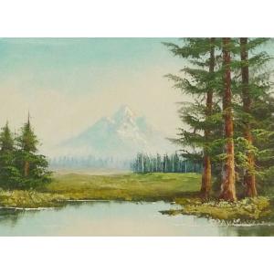 油彩画 洋画 肉筆油絵 F4号 「山水風景 風景画」-7- 特価｜touo