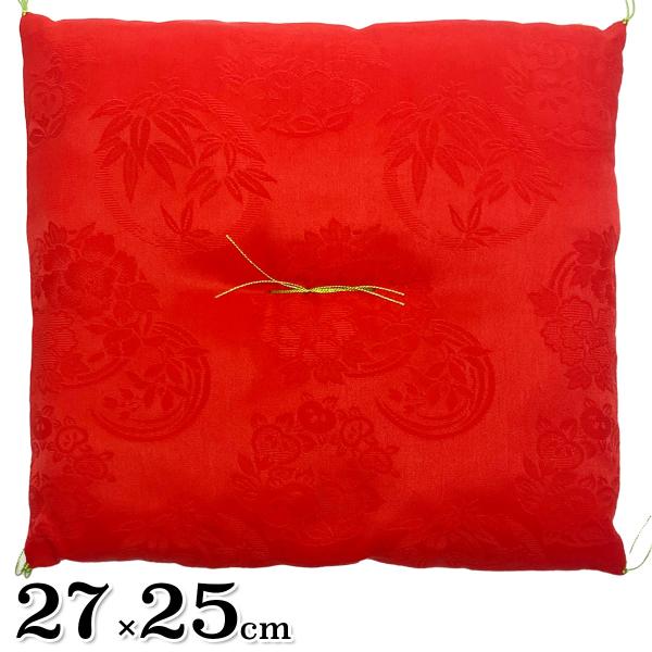 置物用ミニ座布団 綸子 赤 27cm×25cm