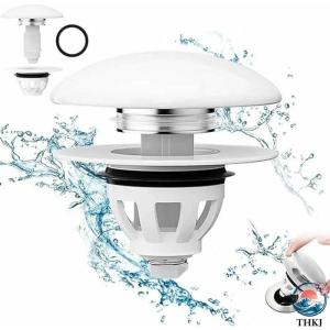 洗面台ポップアップ 三代目排水栓 セラミック 陶器製 目詰まり防止 防臭 掃除便利 ワンプッシュ開閉 流し台 ごみ受け 洗面台 バスルーム ポップアップ排