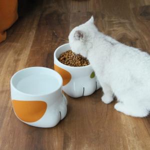 猫用食器 餌入れ 猫用品 陶器 フードボウル セラミック製 ペット食器 猫餌皿 餌皿 水入れ ペット皿 食洗機 ペット食器 猫用 猫 ごはん皿 猫柄 猫の足の形 可愛い